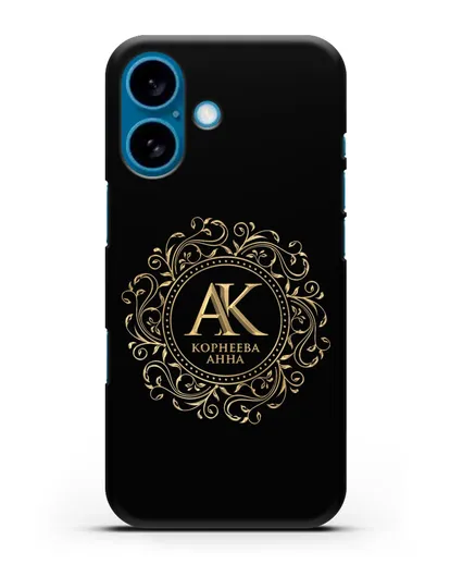 Чехол с монограммой, именем и фамилией с золотым рисунком силиконовый для iPhone 16