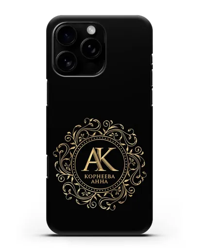 Чехол с монограммой, именем и фамилией с золотым рисунком силиконовый для iPhone 16 Pro Max