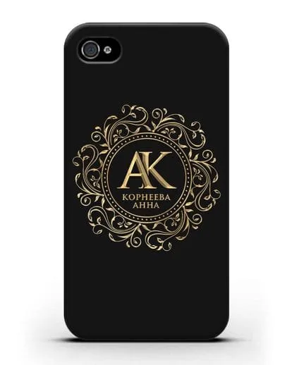 Чехол с монограммой, именем и фамилией с золотым рисунком силиконовый для iPhone 4/4s