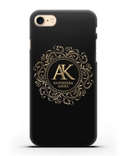 Чехол с монограммой, именем и фамилией с золотым рисунком силиконовый для iPhone 7