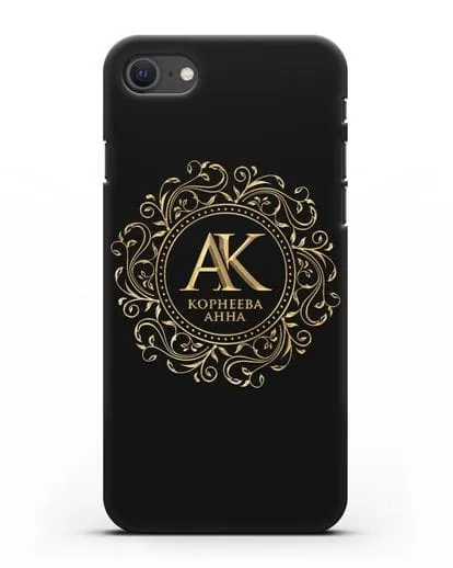 Чехол с монограммой, именем и фамилией с золотым рисунком силиконовый для iPhone SE 2020