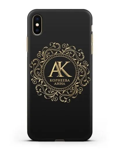 Чехол с монограммой, именем и фамилией с золотым рисунком силиконовый для iPhone XS Max