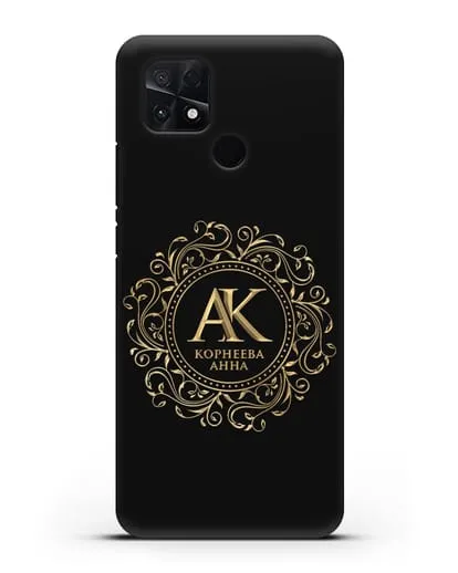 Чехол с монограммой, именем и фамилией с золотым рисунком силиконовый для Xiaomi Poco C40