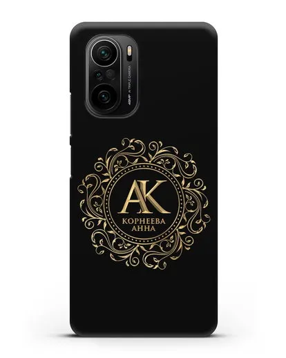 Чехол с монограммой, именем и фамилией с золотым рисунком силиконовый для Xiaomi Poco F3