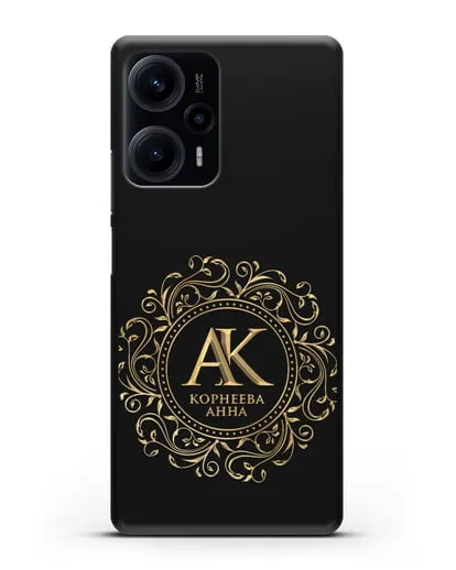 Чехол с монограммой, именем и фамилией с золотым рисунком силиконовый для Xiaomi Poco F5
