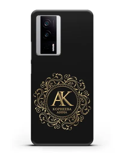 Чехол с монограммой, именем и фамилией с золотым рисунком силиконовый для Xiaomi Poco F5 Pro