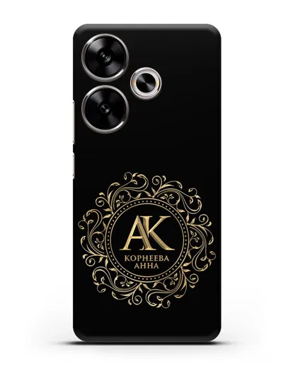 Чехол с монограммой, именем и фамилией с золотым рисунком силиконовый для Xiaomi Poco F6