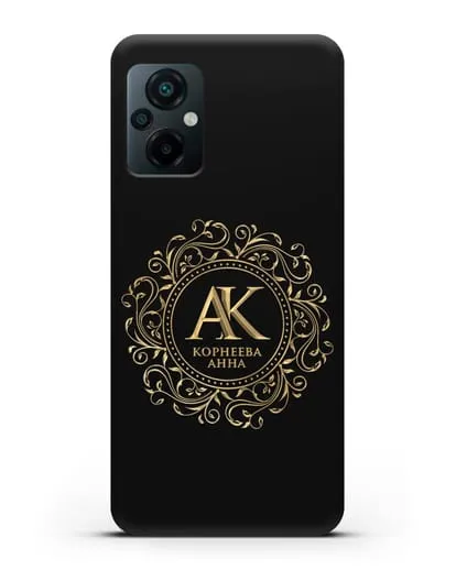 Чехол с монограммой, именем и фамилией с золотым рисунком силиконовый для Xiaomi Poco M5