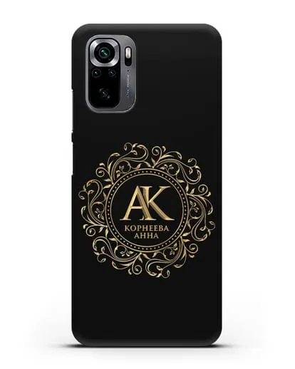 Чехол с монограммой, именем и фамилией с золотым рисунком силиконовый для Xiaomi Poco M5s