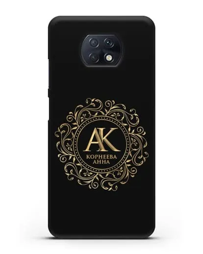 Чехол с монограммой, именем и фамилией с золотым рисунком силиконовый для Xiaomi Redmi Note 9T