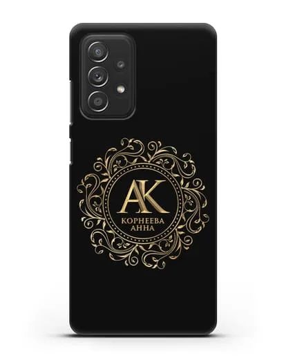 Чехол с монограммой, именем и фамилией с золотым рисунком силиконовый для Samsung Galaxy A53