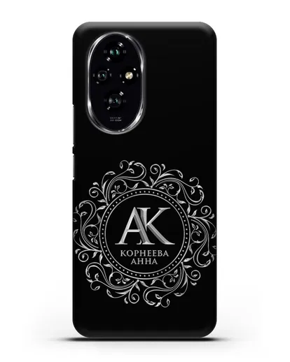 Чехол с монограммой, именем и фамилией с серебряным рисунком силиконовый для Honor 200