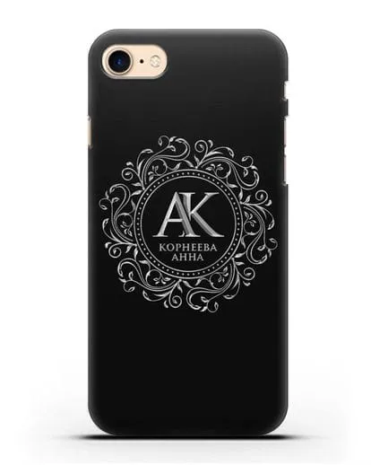 Чехол с монограммой, именем и фамилией с серебряным рисунком силиконовый для iPhone 7