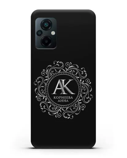 Чехол с монограммой, именем и фамилией с серебряным рисунком силиконовый для Xiaomi Poco M5