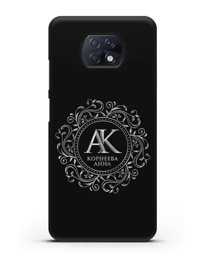 Чехол с монограммой, именем и фамилией с серебряным рисунком силиконовый для Xiaomi Redmi Note 9T