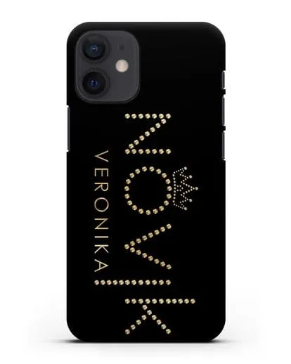 Именной чехол с именем, фамилией и короной с золотым рисунком силиконовый для iPhone 12 mini