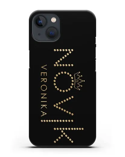 Именной чехол с именем, фамилией и короной с золотым рисунком силиконовый для iPhone 13