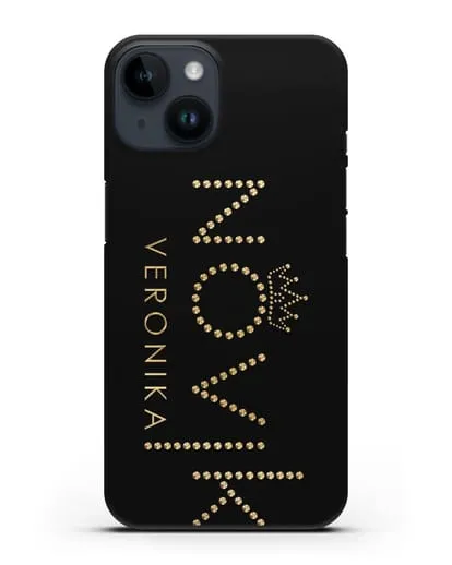 Именной чехол с именем, фамилией и короной с золотым рисунком силиконовый для iPhone 14