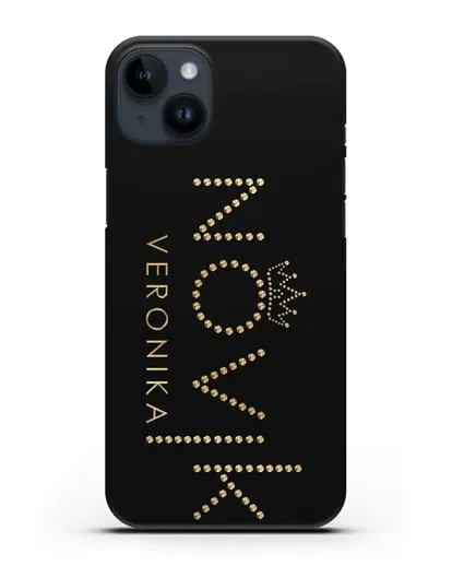 Именной чехол с именем, фамилией и короной с золотым рисунком силиконовый для iPhone 14 Plus