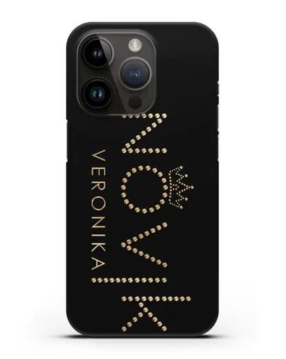 Именной чехол с именем, фамилией и короной с золотым рисунком силиконовый для iPhone 14 Pro