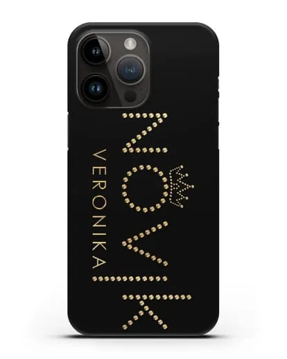 Именной чехол с именем, фамилией и короной с золотым рисунком силиконовый для iPhone 14 Pro Max