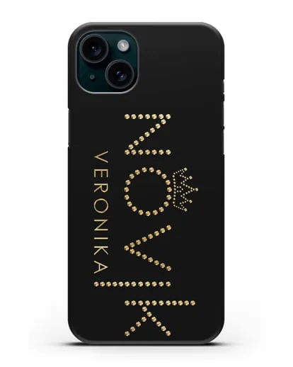 Именной чехол с именем, фамилией и короной с золотым рисунком силиконовый для iPhone 15 Plus