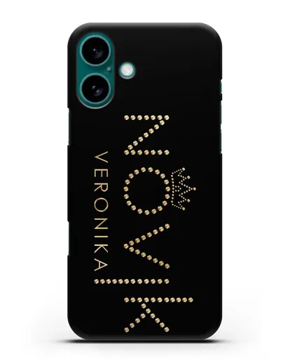 Именной чехол с именем, фамилией и короной с золотым рисунком силиконовый для iPhone 16 Plus