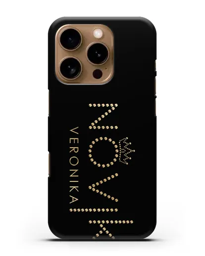 Именной чехол с именем, фамилией и короной с золотым рисунком силиконовый для iPhone 16 Pro