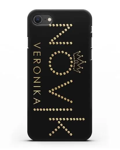 Именной чехол с именем, фамилией и короной с золотым рисунком силиконовый для iPhone SE 2020