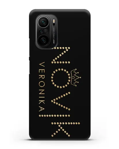 Именной чехол с именем, фамилией и короной с золотым рисунком силиконовый для Xiaomi Poco F3