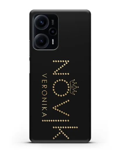 Именной чехол с именем, фамилией и короной с золотым рисунком силиконовый для Xiaomi Poco F5