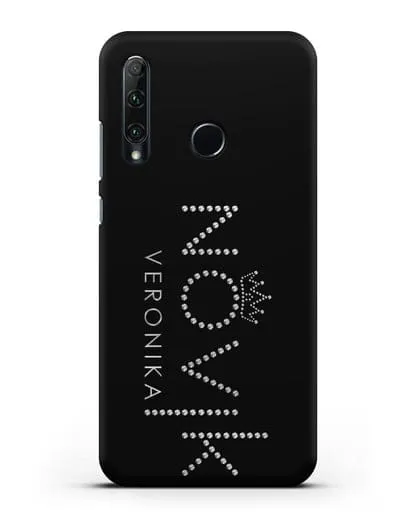 Именной чехол с именем, фамилией и короной с серебряным рисунком силиконовый для Honor 20e