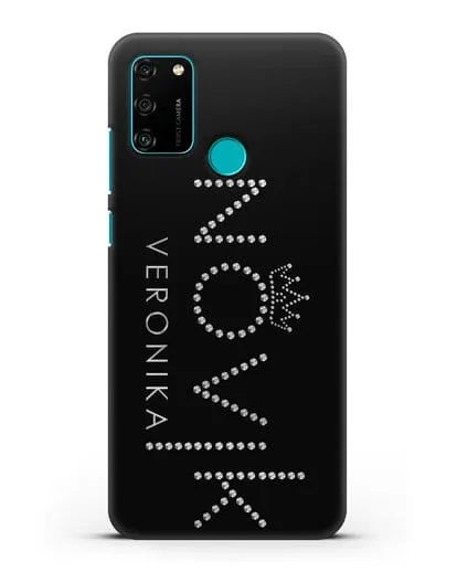 Именной чехол с именем, фамилией и короной с серебряным рисунком силиконовый для Honor 9A