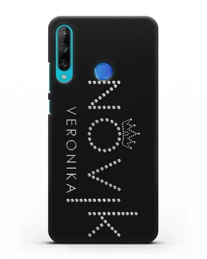 Именной чехол с именем, фамилией и короной с серебряным рисунком силиконовый для Honor 9C