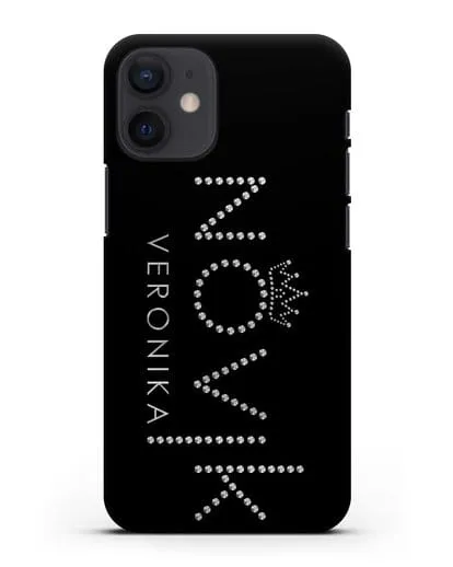 Именной чехол с именем, фамилией и короной с серебряным рисунком силиконовый для iPhone 12 mini