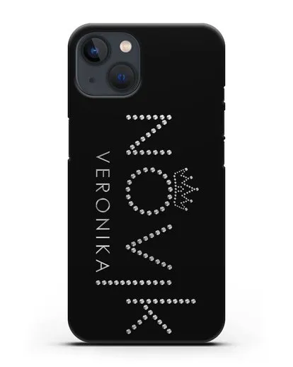 Именной чехол с именем, фамилией и короной с серебряным рисунком силиконовый для iPhone 13