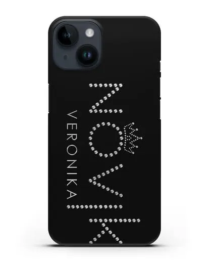 Именной чехол с именем, фамилией и короной с серебряным рисунком силиконовый для iPhone 14