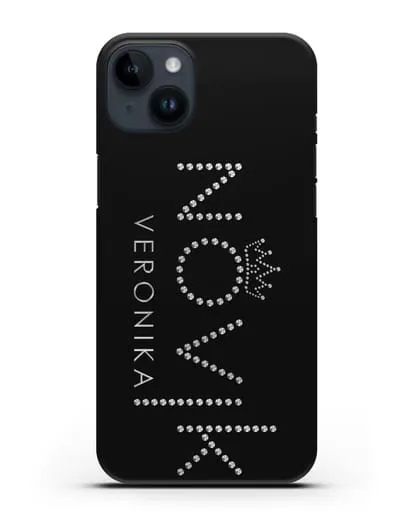 Именной чехол с именем, фамилией и короной с серебряным рисунком силиконовый для iPhone 14 Plus