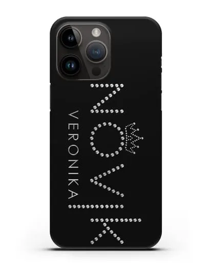 Именной чехол с именем, фамилией и короной с серебряным рисунком силиконовый для iPhone 14 Pro Max