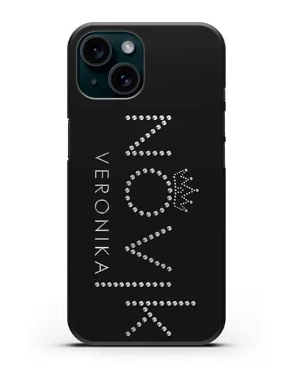 Именной чехол с именем, фамилией и короной с серебряным рисунком силиконовый для iPhone 15