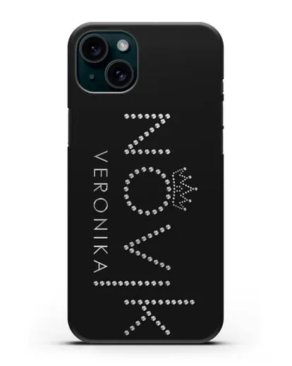 Именной чехол с именем, фамилией и короной с серебряным рисунком силиконовый для iPhone 15 Plus