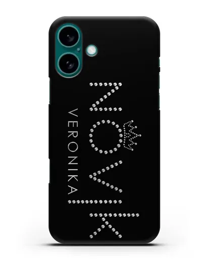 Именной чехол с именем, фамилией и короной с серебряным рисунком силиконовый для iPhone 16 Plus