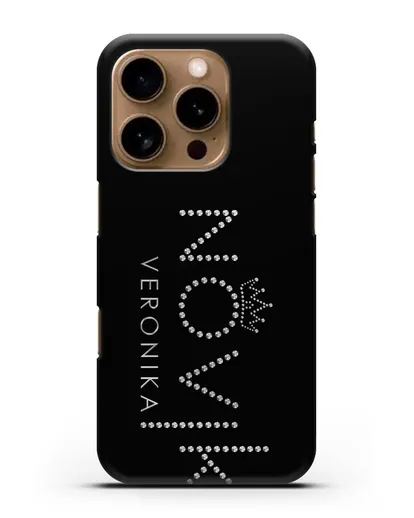 Именной чехол с именем, фамилией и короной с серебряным рисунком силиконовый для iPhone 16 Pro