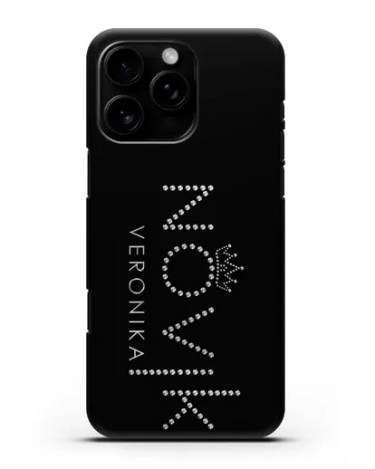 Именной чехол с именем, фамилией и короной с серебряным рисунком силиконовый для iPhone 16 Pro Max