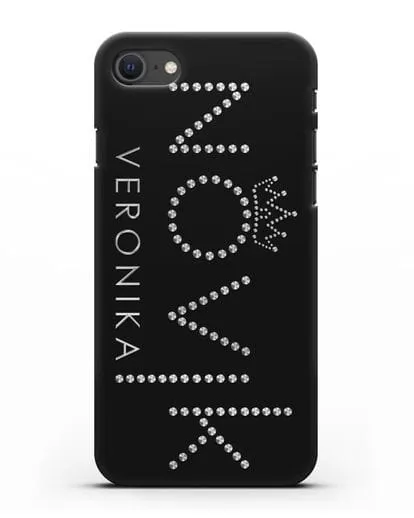 Именной чехол с именем, фамилией и короной с серебряным рисунком силиконовый для iPhone SE 2020