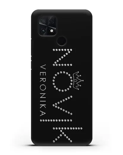 Именной чехол с именем, фамилией и короной с серебряным рисунком силиконовый для Xiaomi Poco C40