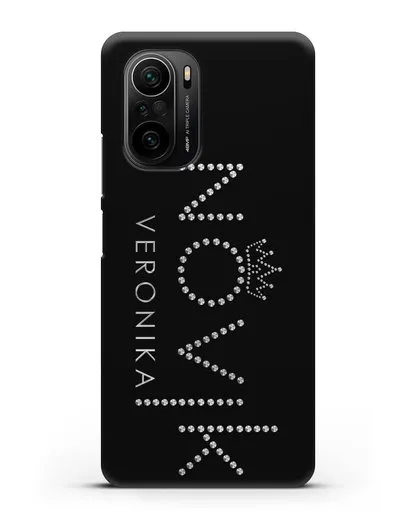 Именной чехол с именем, фамилией и короной с серебряным рисунком силиконовый для Xiaomi Poco F3