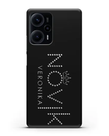 Именной чехол с именем, фамилией и короной с серебряным рисунком силиконовый для Xiaomi Poco F5