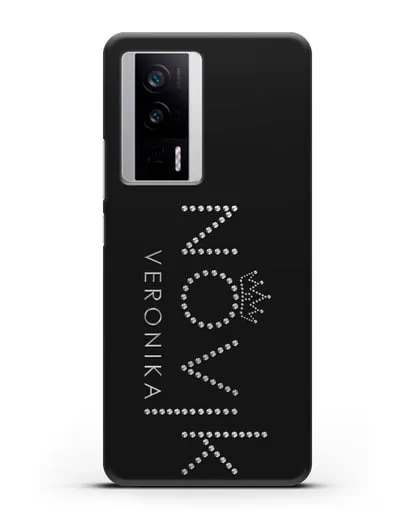 Именной чехол с именем, фамилией и короной с серебряным рисунком силиконовый для Xiaomi Poco F5 Pro