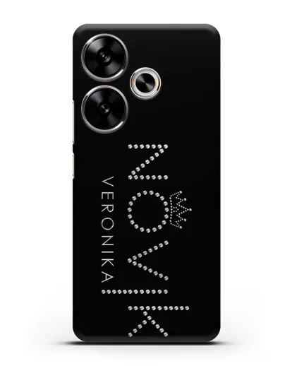 Именной чехол с именем, фамилией и короной с серебряным рисунком силиконовый для Xiaomi Poco F6